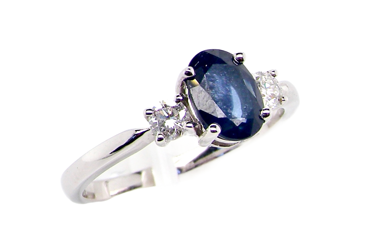 white gold 3 stone sapphire and diamond ring