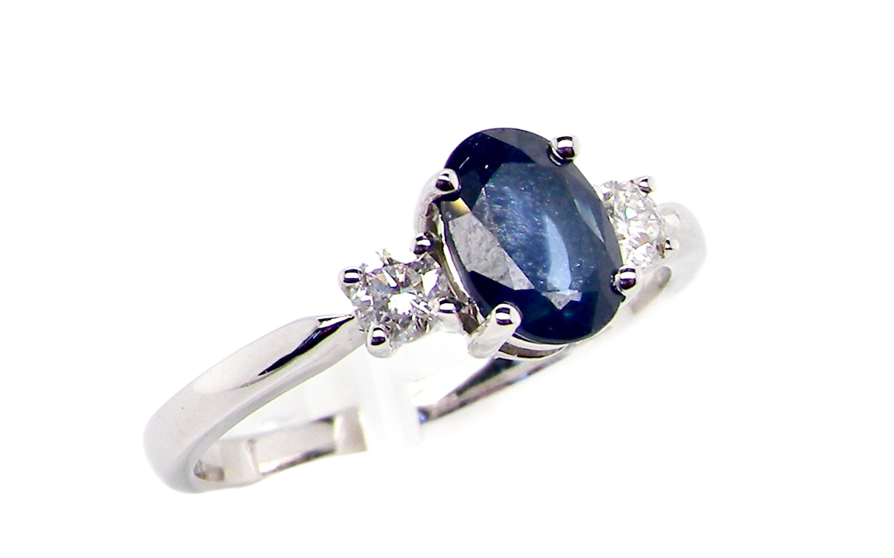 white gold 3 stone sapphire and diamond ring