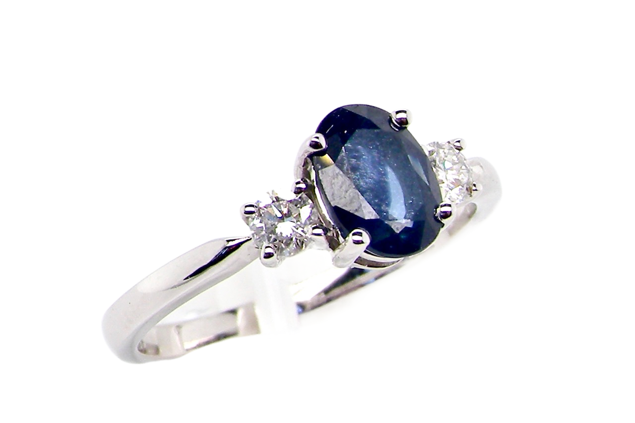 white gold 3 stone sapphire and diamond ring