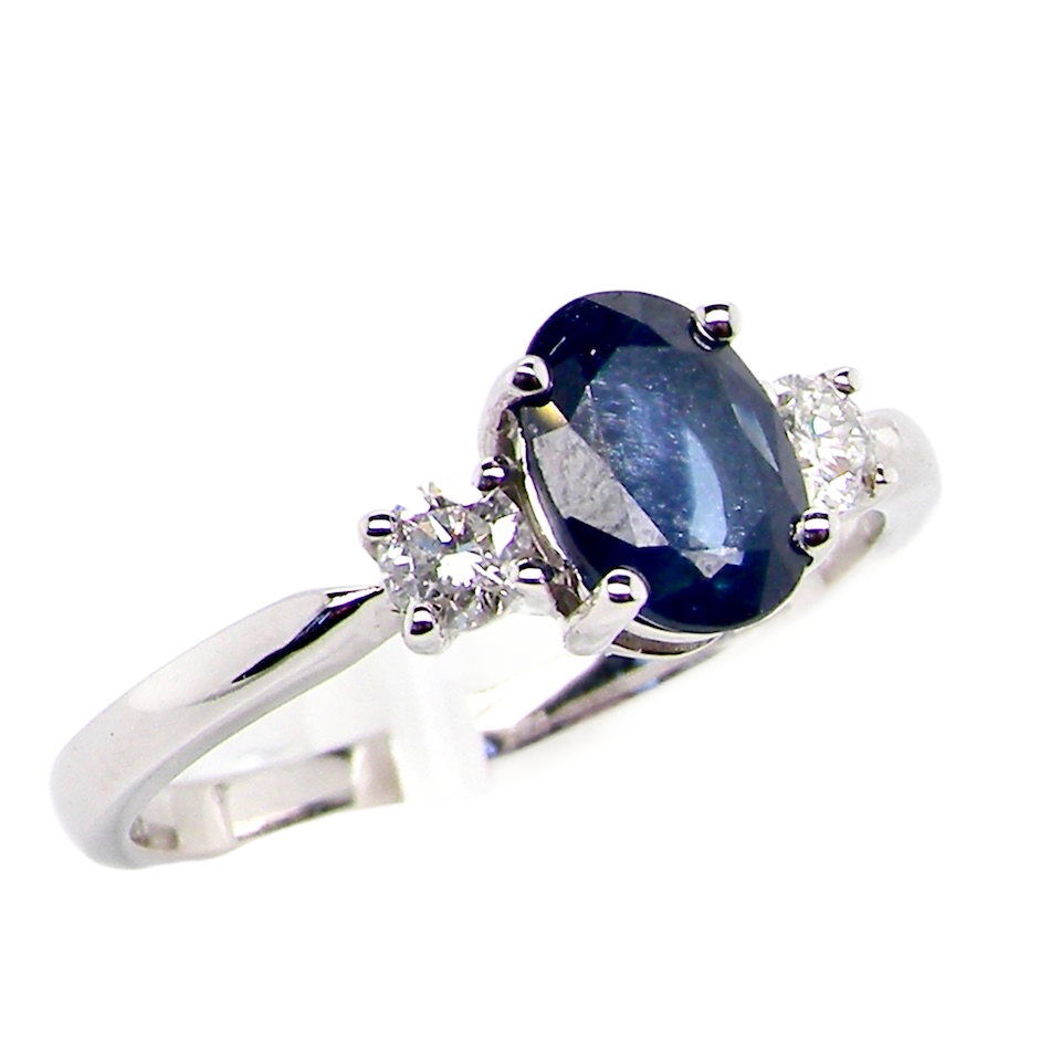 white gold 3 stone sapphire and diamond ring