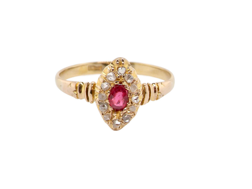 Victorian antique ruby and diamond cluster ring