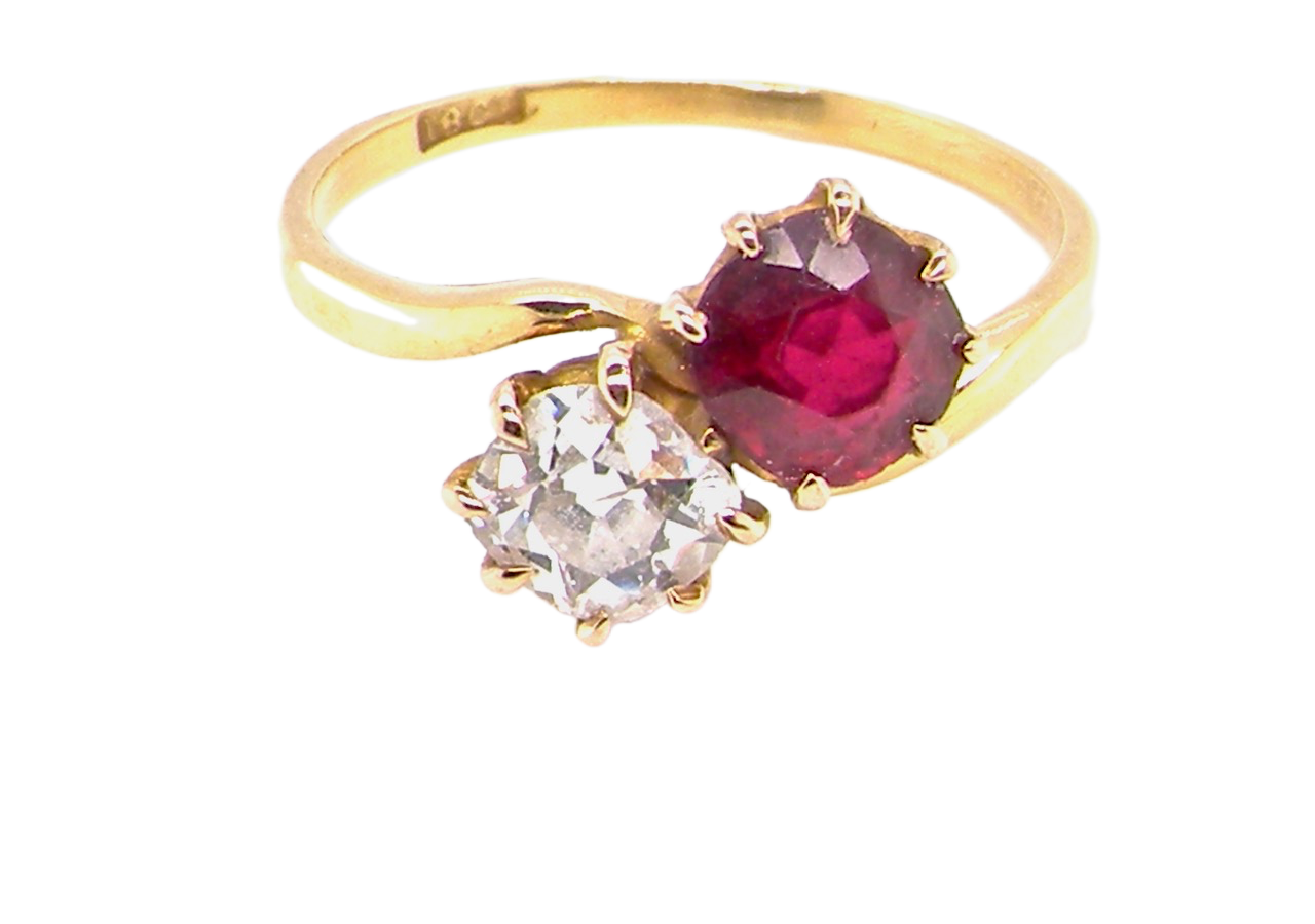 Early 20th century  ruby and diamond 2 stone diamond ring