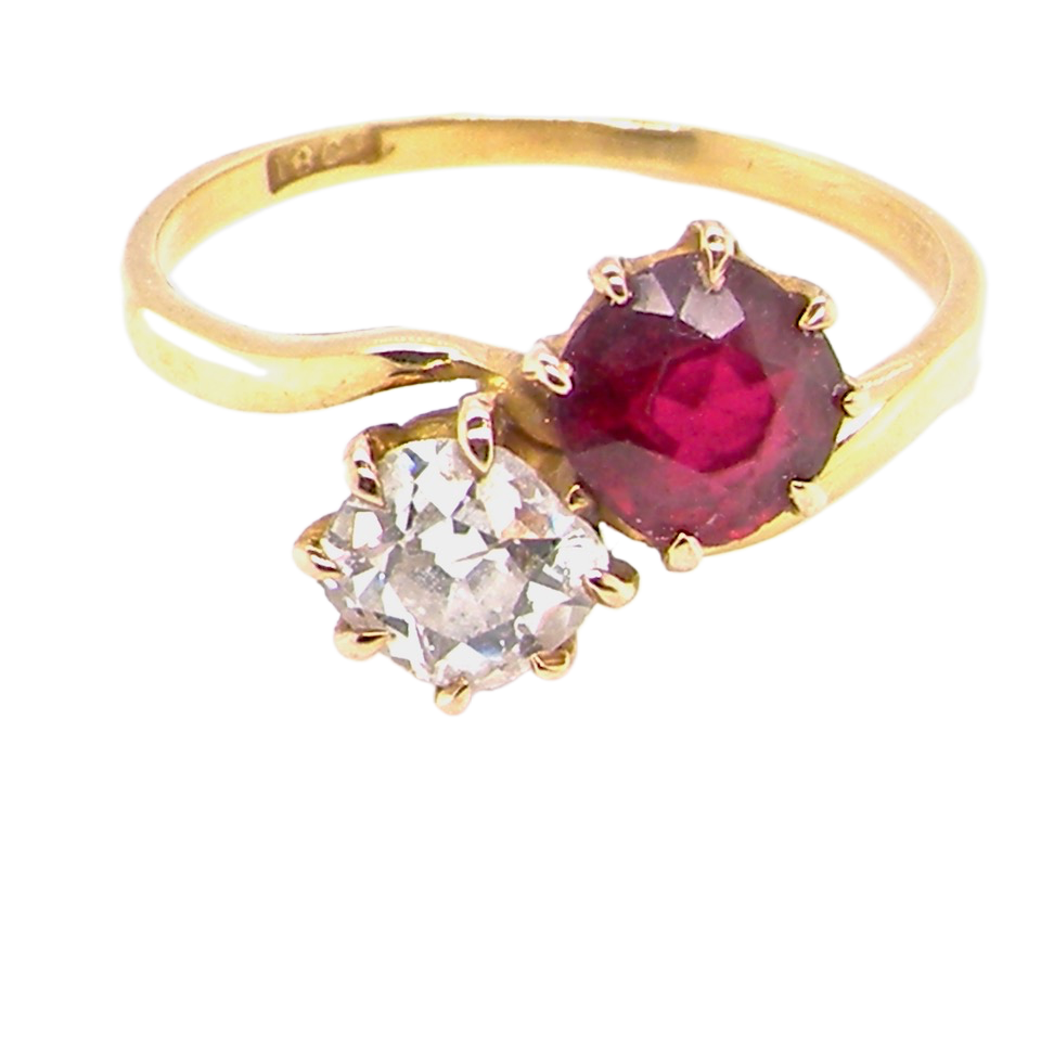 Early 20th century ruby and diamond 2 stone diamond ring