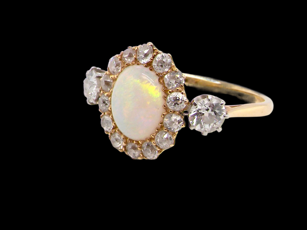 Early 20th century  opal and diamond cluster ring