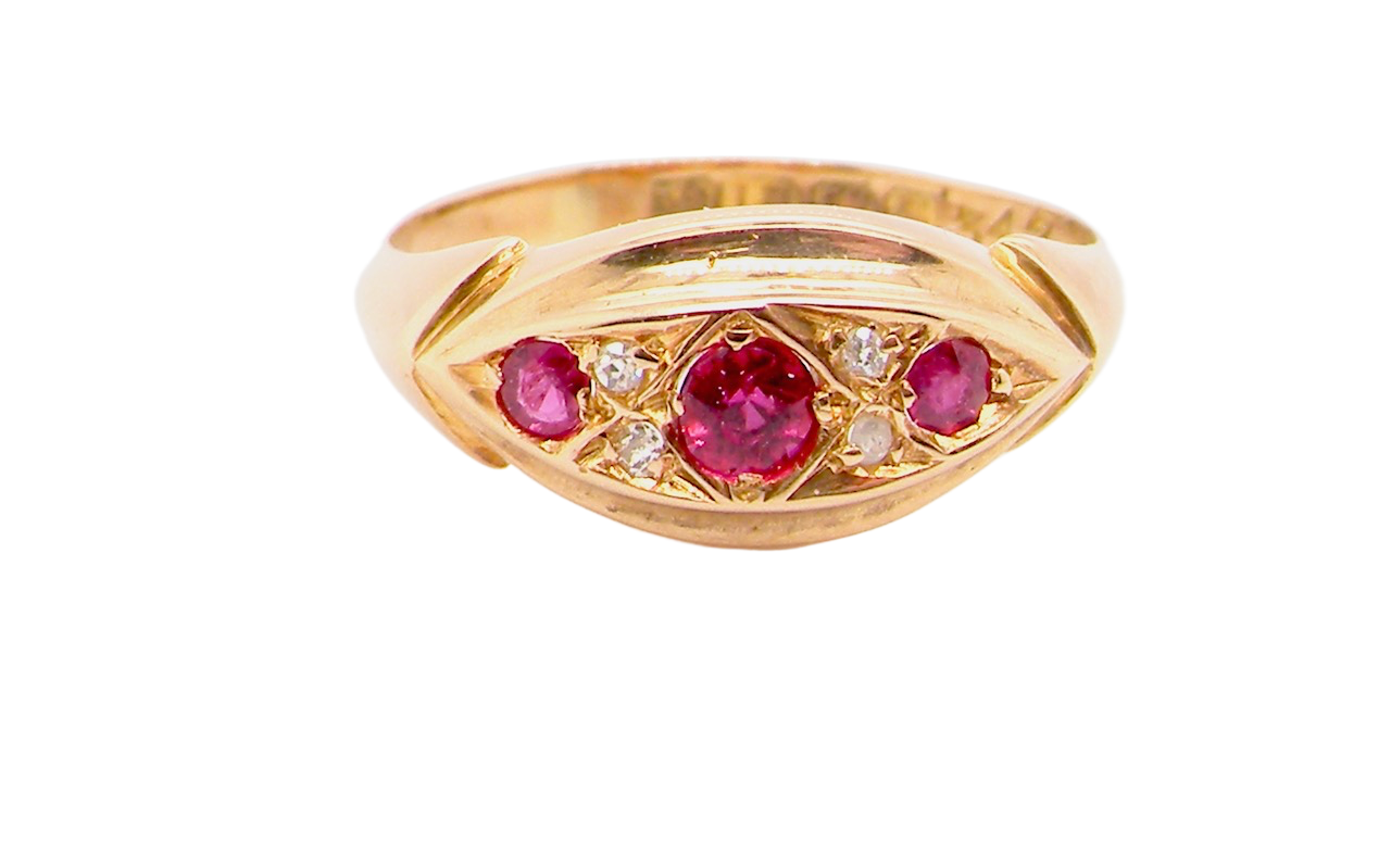 antique ruby and diamond boat shaped ring