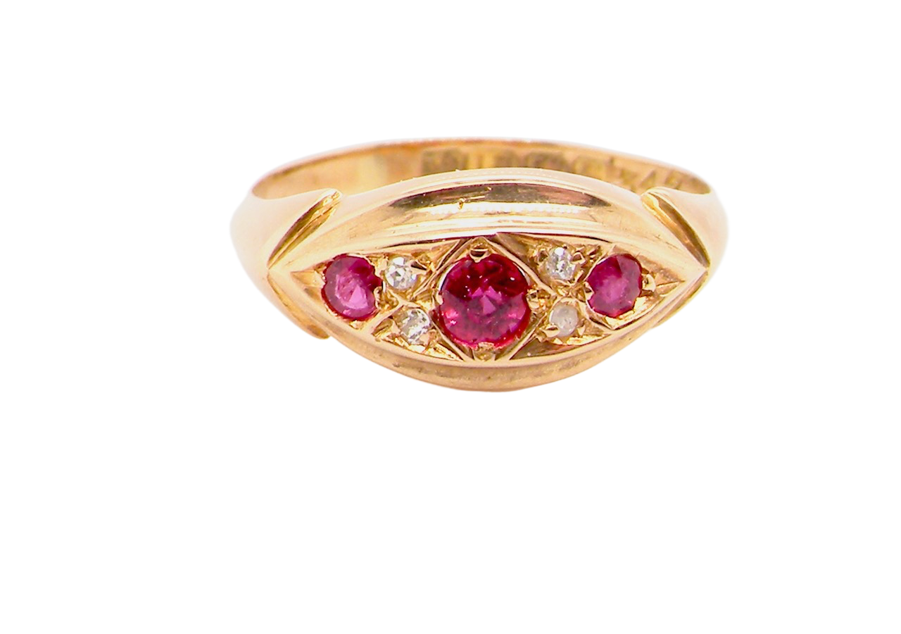 antique ruby and diamond boat shaped ring