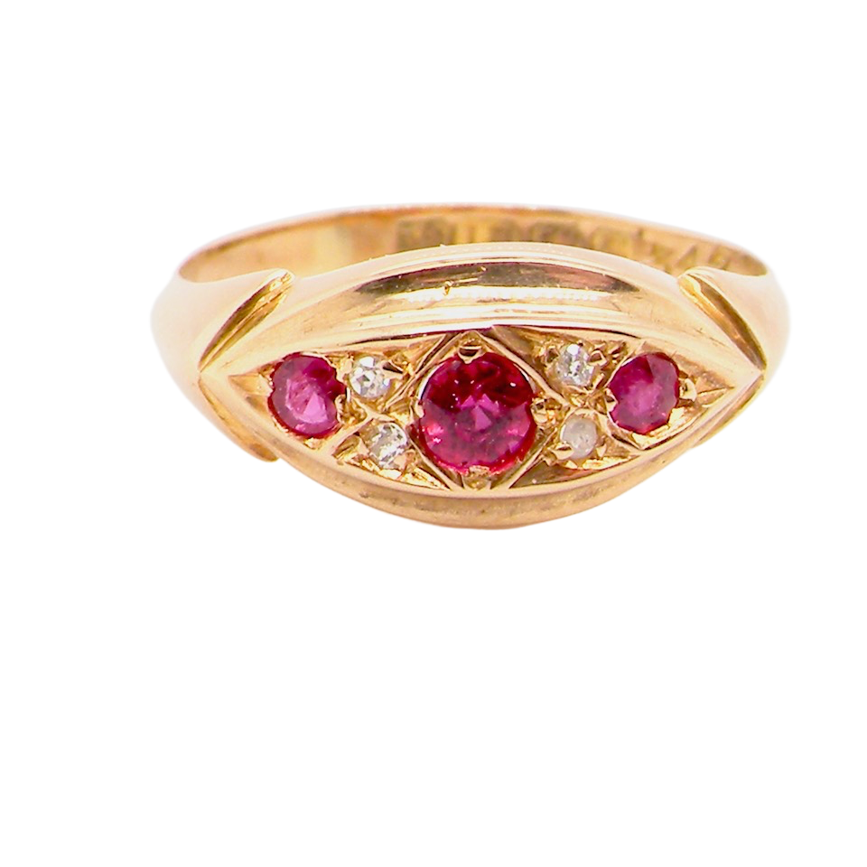 antique ruby and diamond boat shaped ring