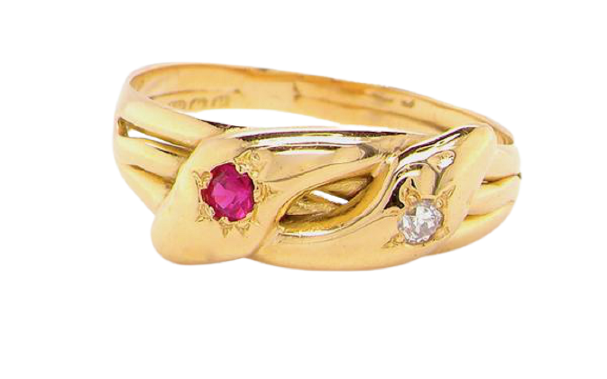 Edwardian ruby and diamond snake head ring