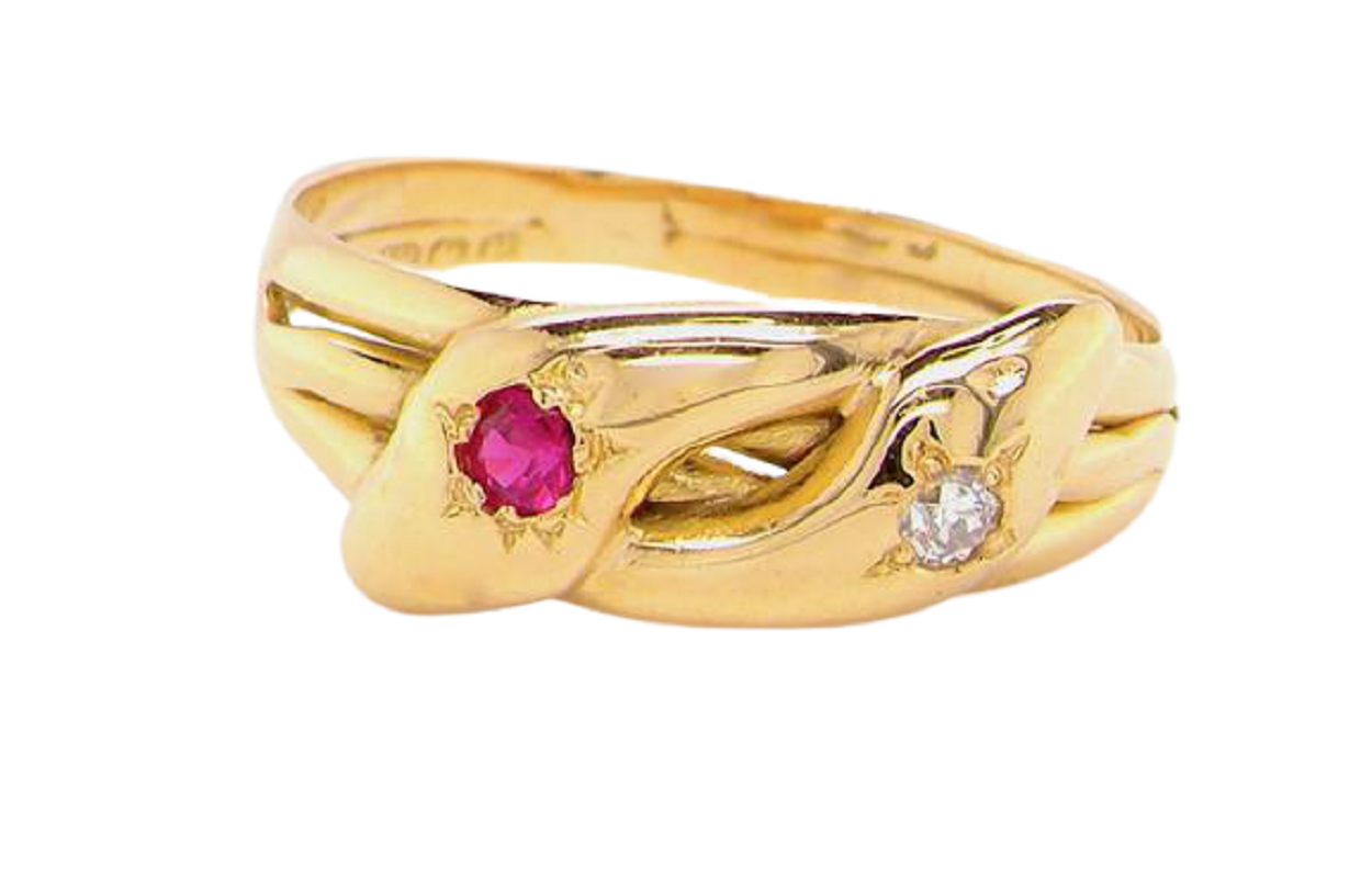 Edwardian ruby and diamond snake head ring