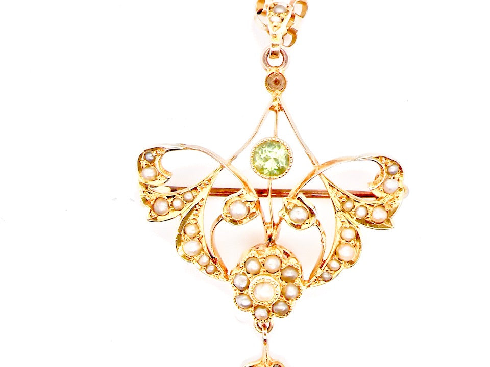 Edwardian pearl and peridot pendant