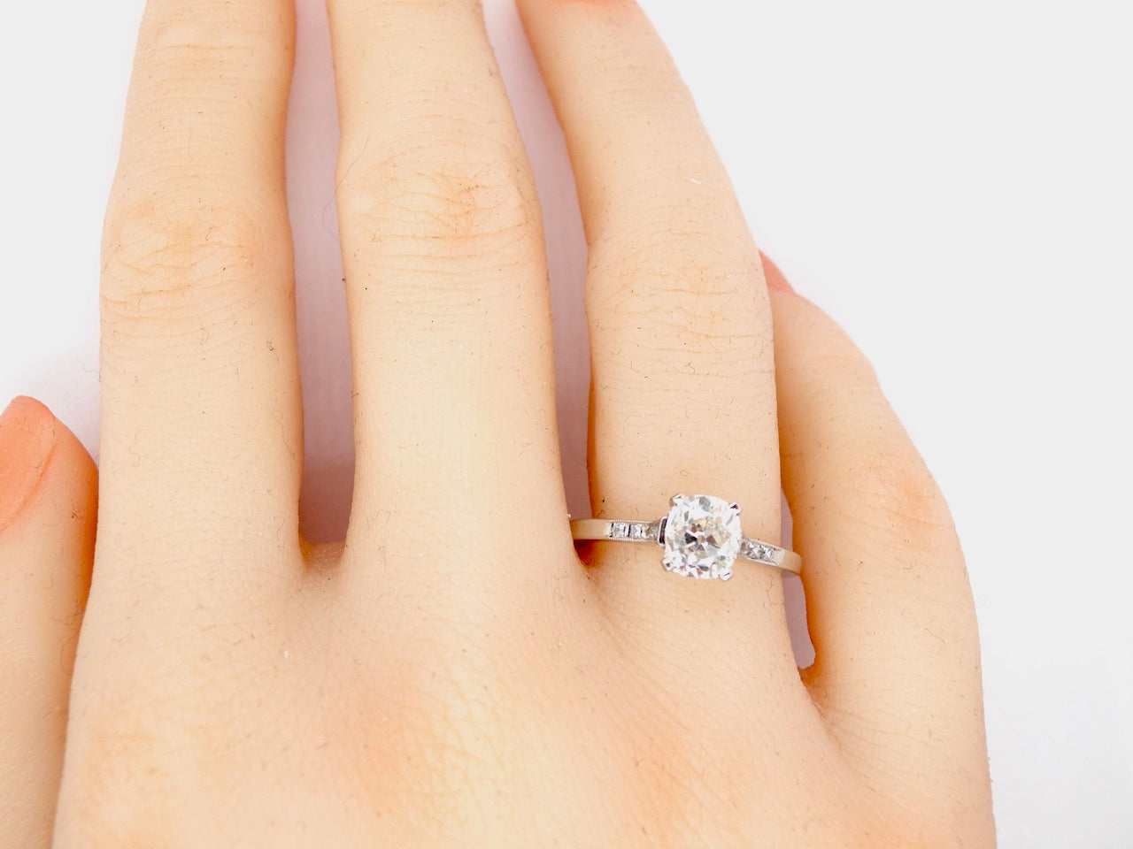 Cushion diamond on a hand