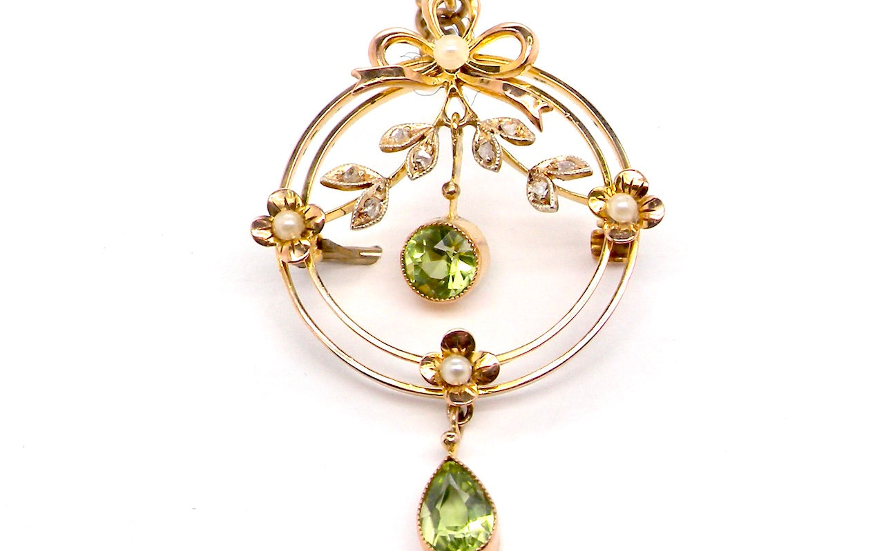 early 20th century antique pearl and peridot brooch