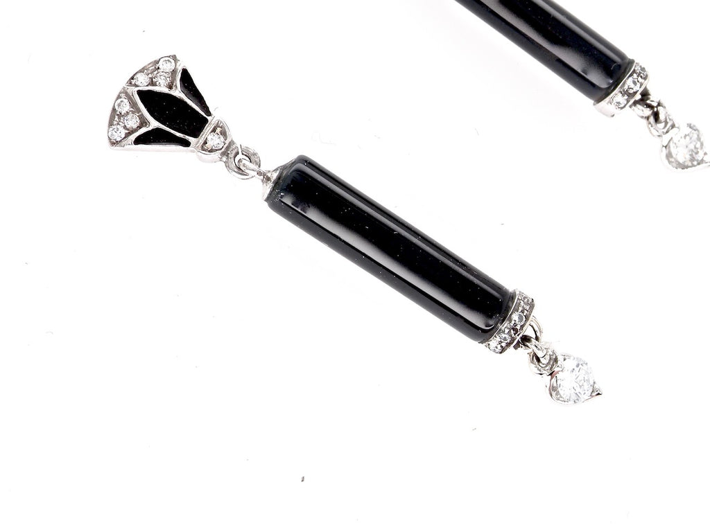 pair of Art Deco style onyx and diamond earrings