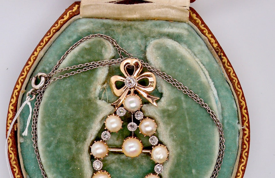 Victorian pearl and diamond pendant/brooch