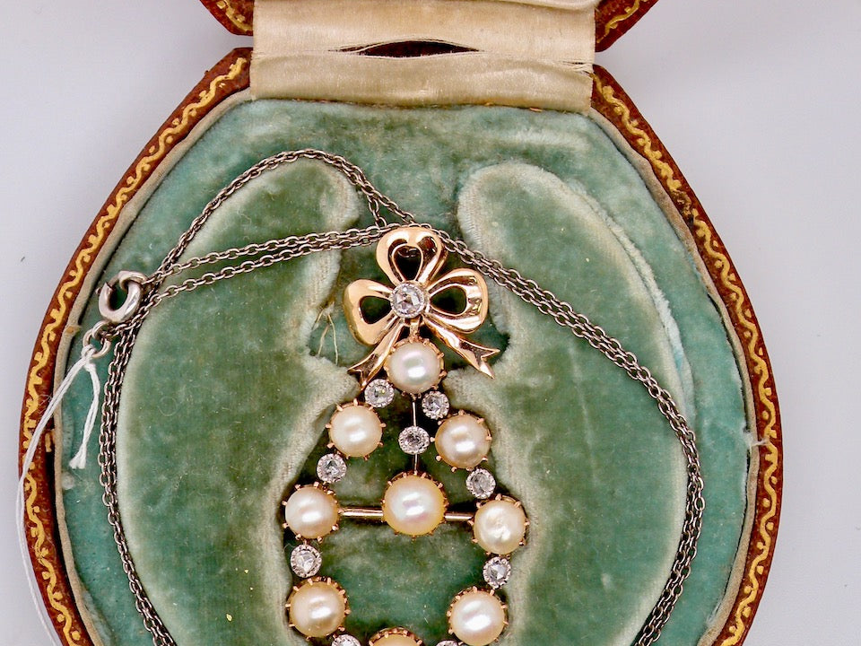 Victorian pearl and diamond pendant/brooch