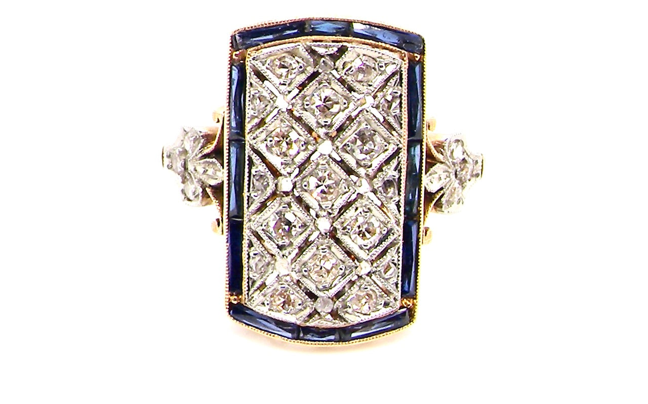Art Deco sapphire and diamond plaque design ring