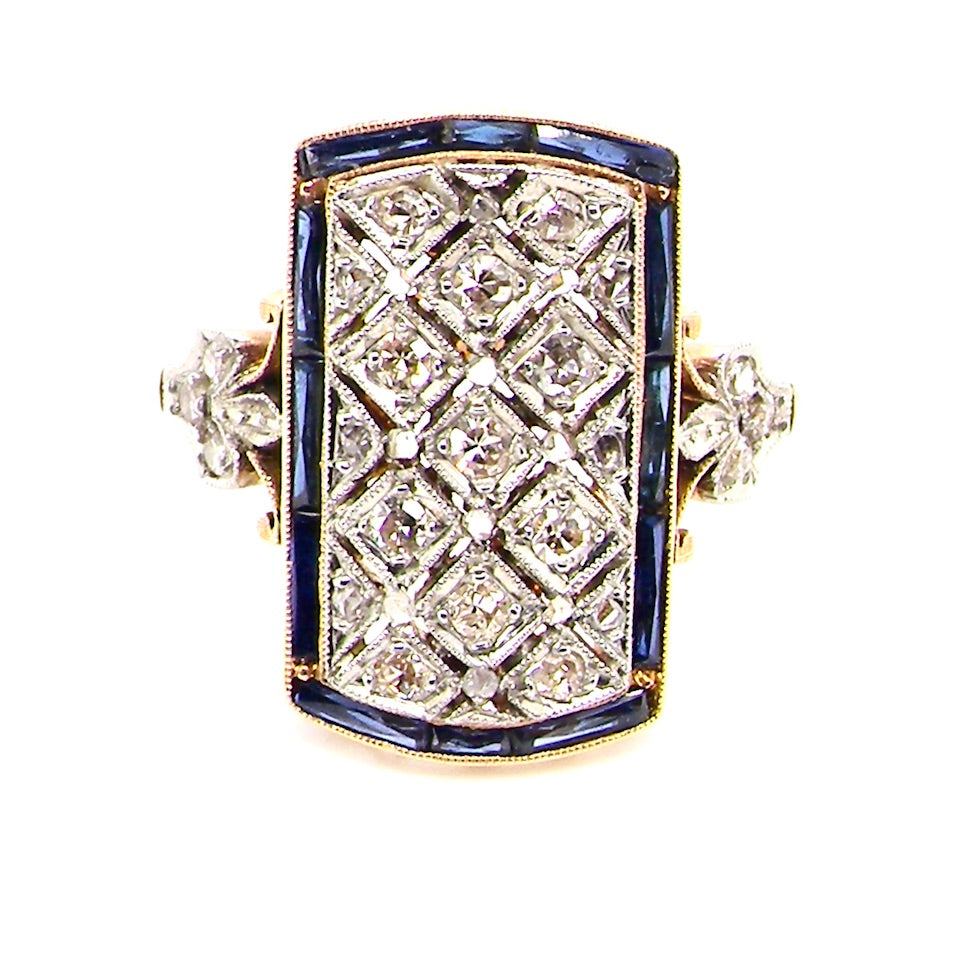 Art Deco sapphire and diamond plaque design ring