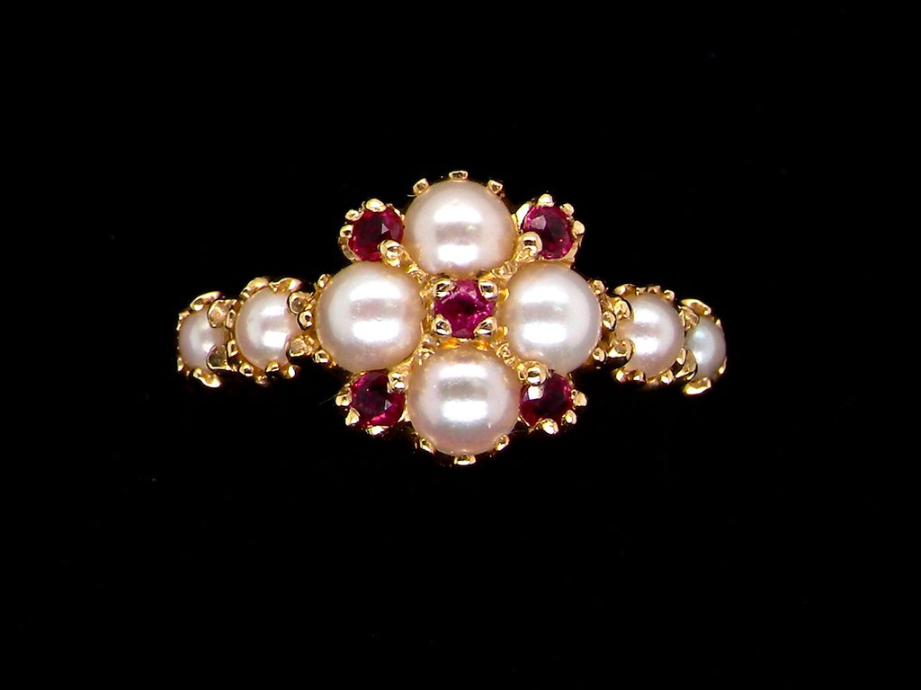 vintage pearl and ruby cluster ring
