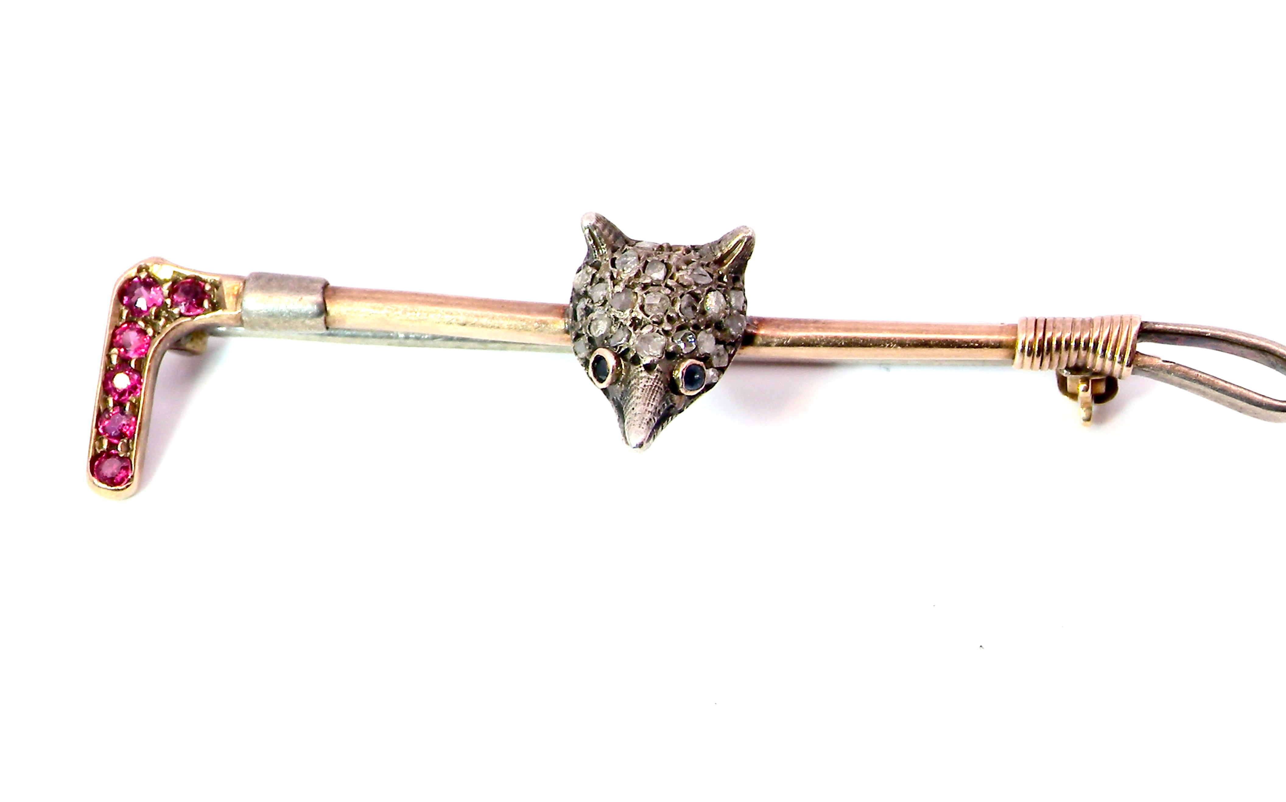 Edwardian gem set fox head bar brooch