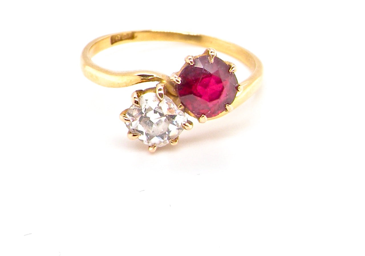 Early 20th century  ruby and diamond two stone diamond ring