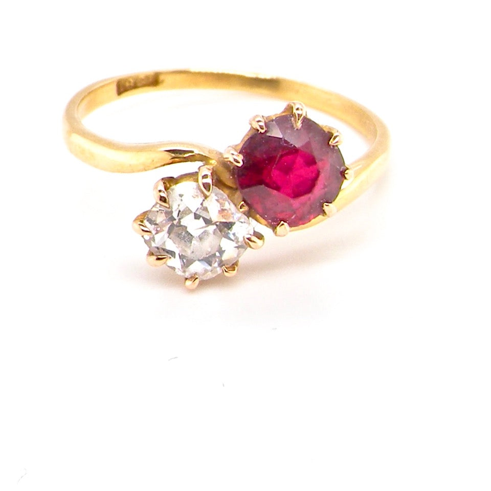 Early 20th century ruby and diamond two stone diamond ring