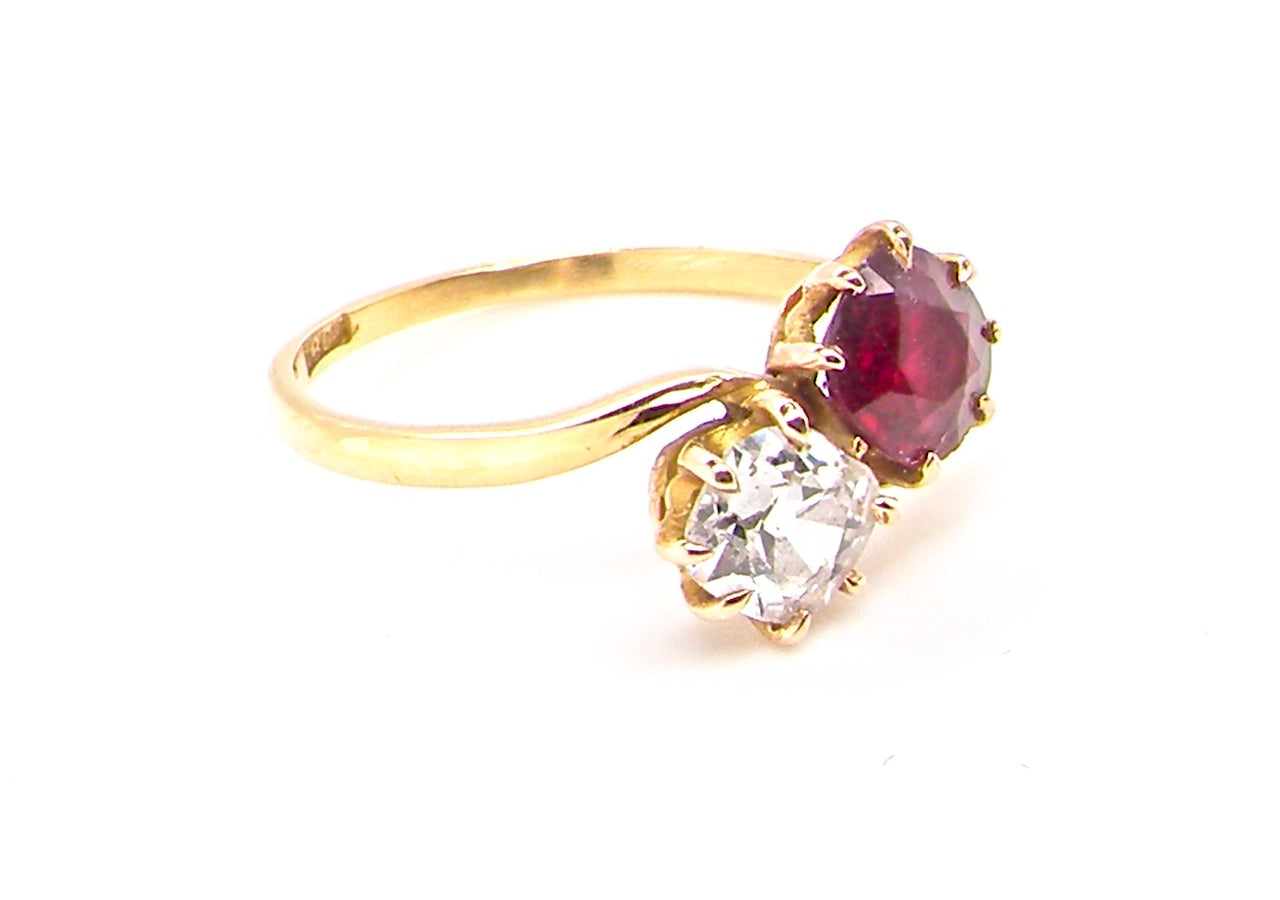 ruby and diamond two stone diamond ring