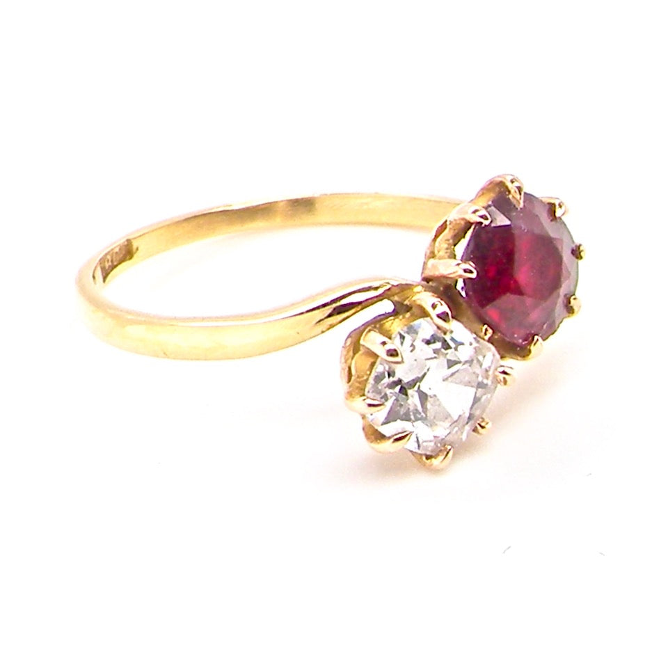 ruby and diamond two stone diamond ring