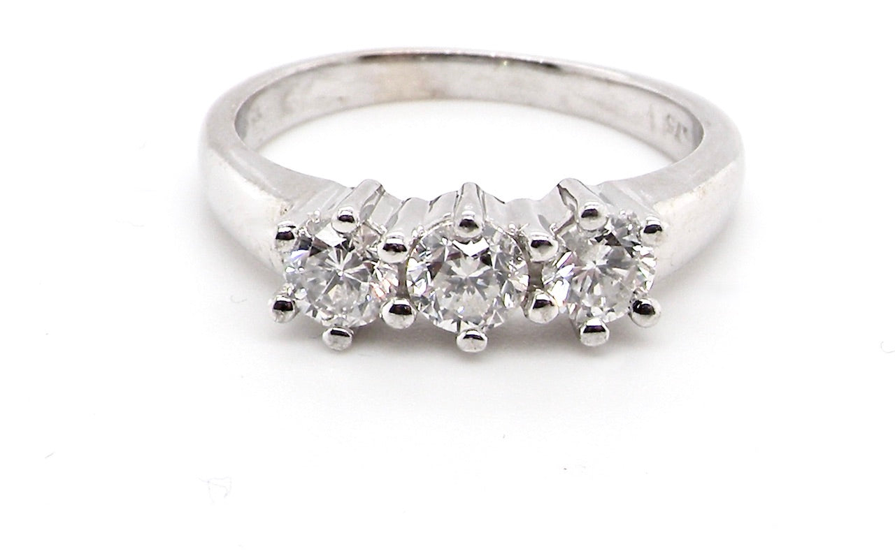 18 carat white gold three stone diamond ring
