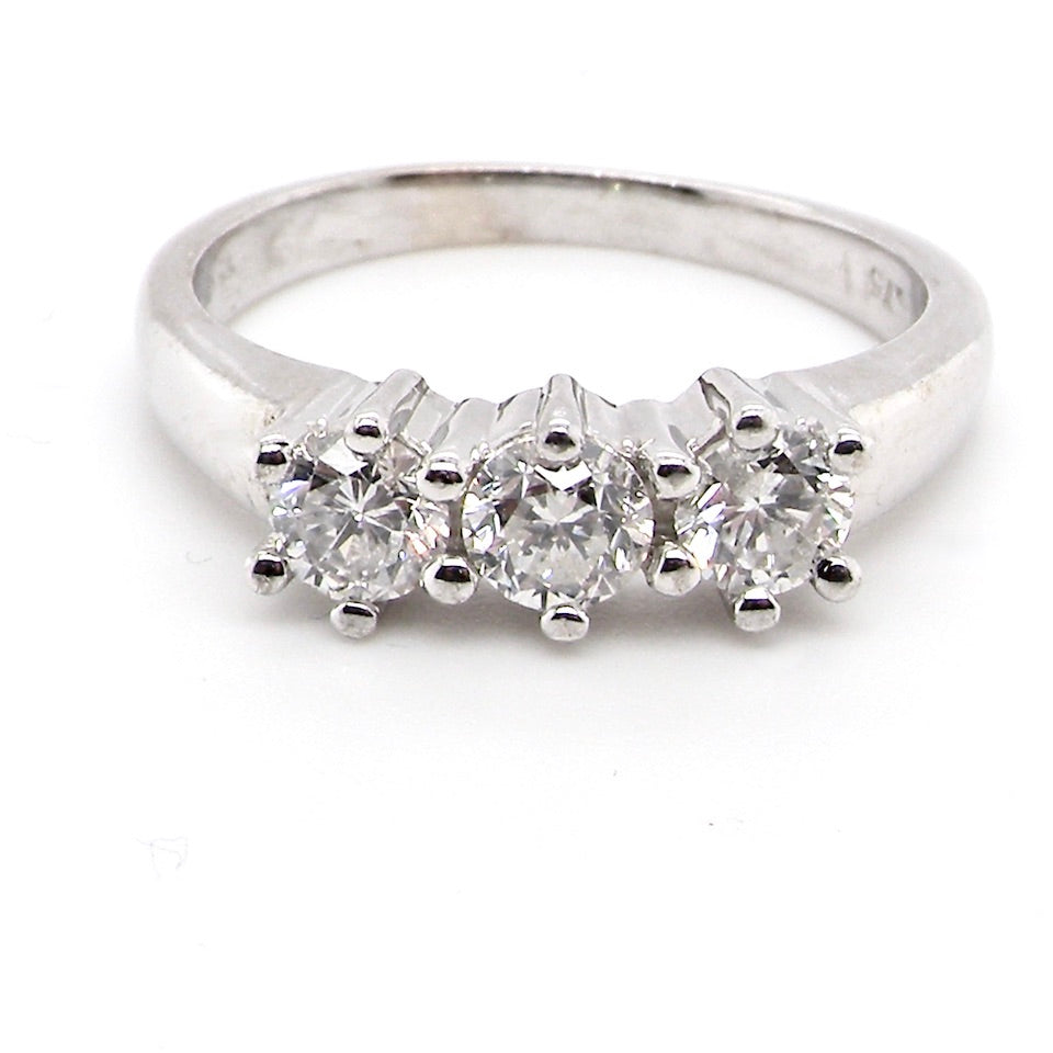 18 carat white gold three stone diamond ring