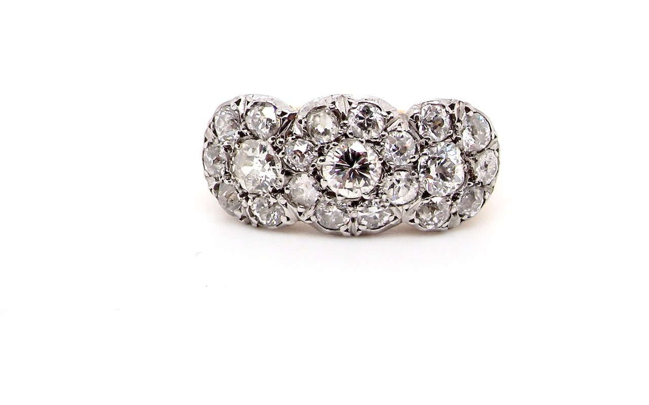 Art Deco triple cluster diamond ring