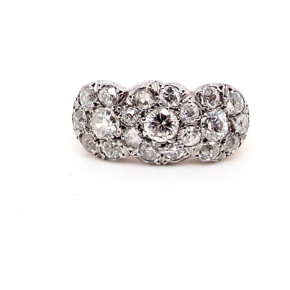Art Deco triple cluster diamond ring