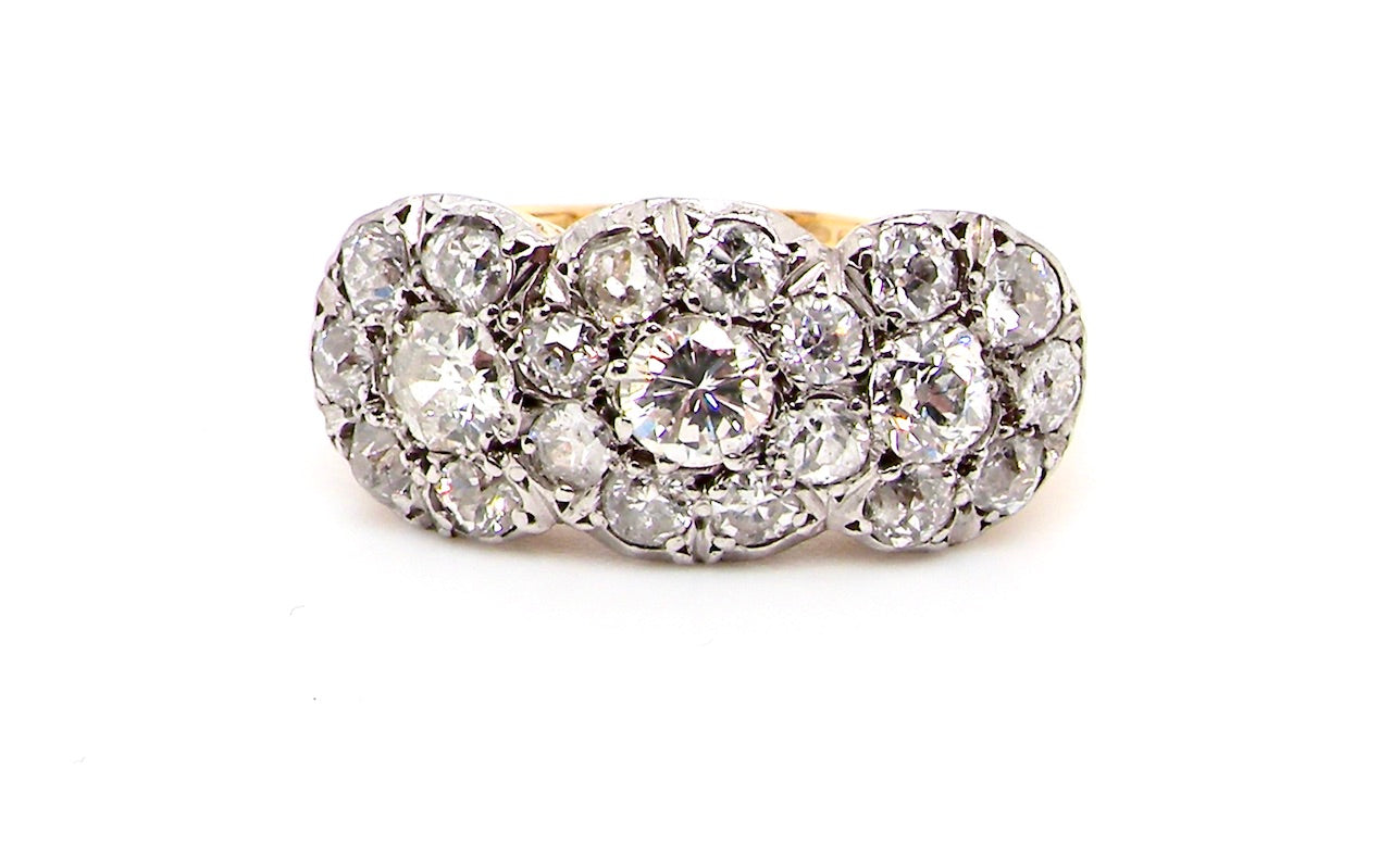 Art Deco style diamond triple cluster ring