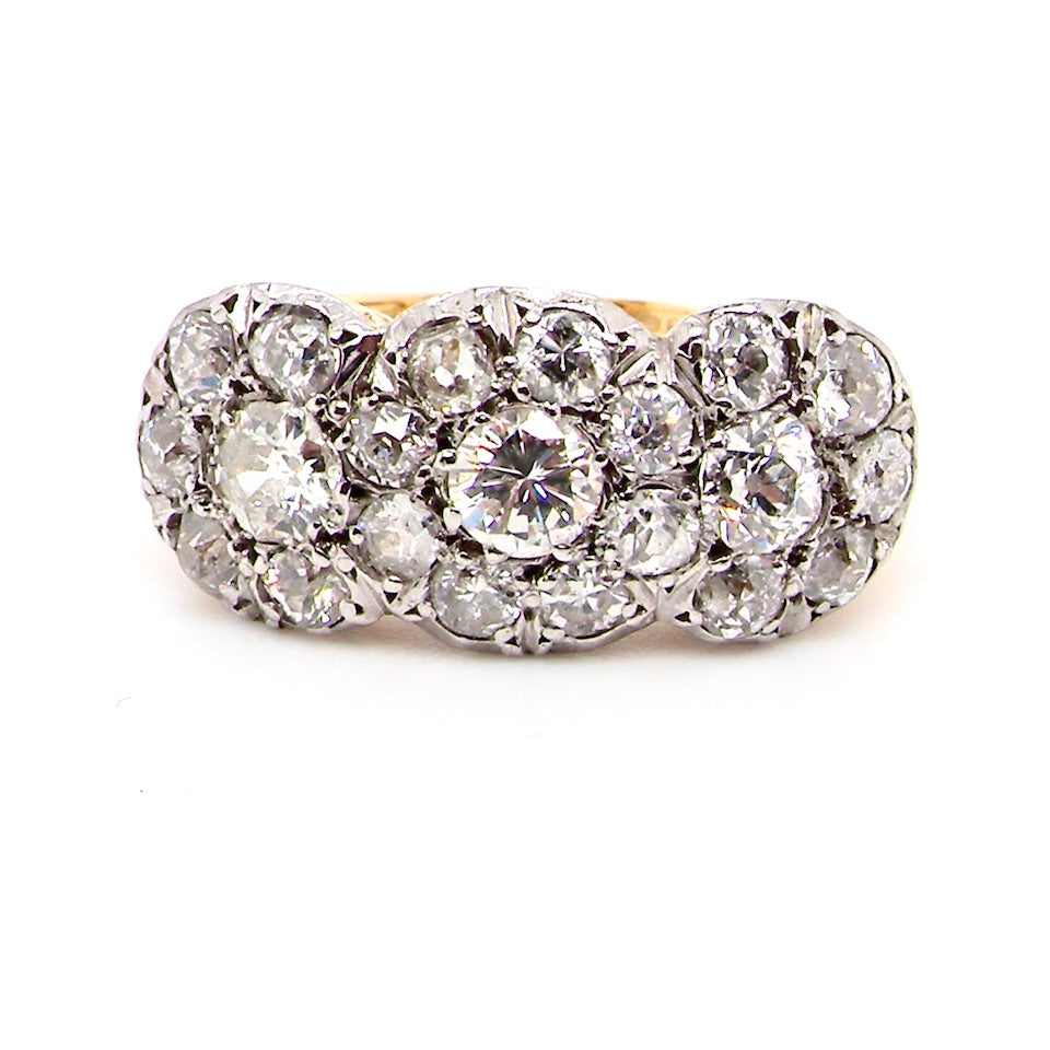 Art Deco style diamond triple cluster ring