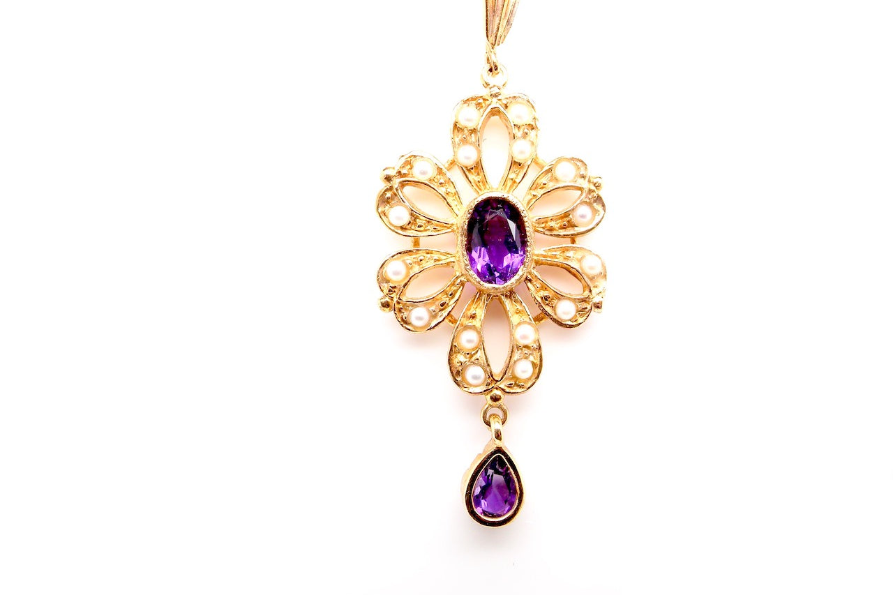 9 carat gold amethyst and pearl pendant