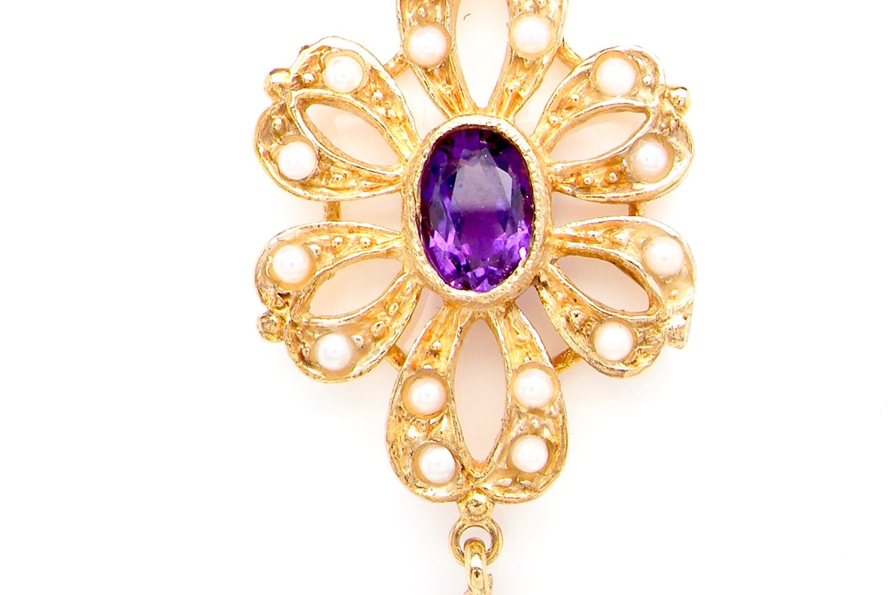 gold amethyst and pearl pendant