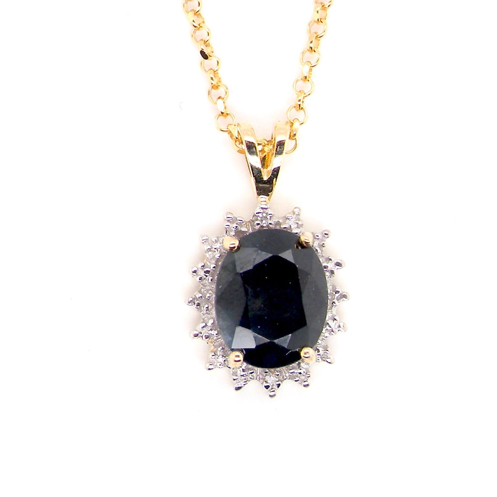 9 carat gold sapphire and diamond pendant