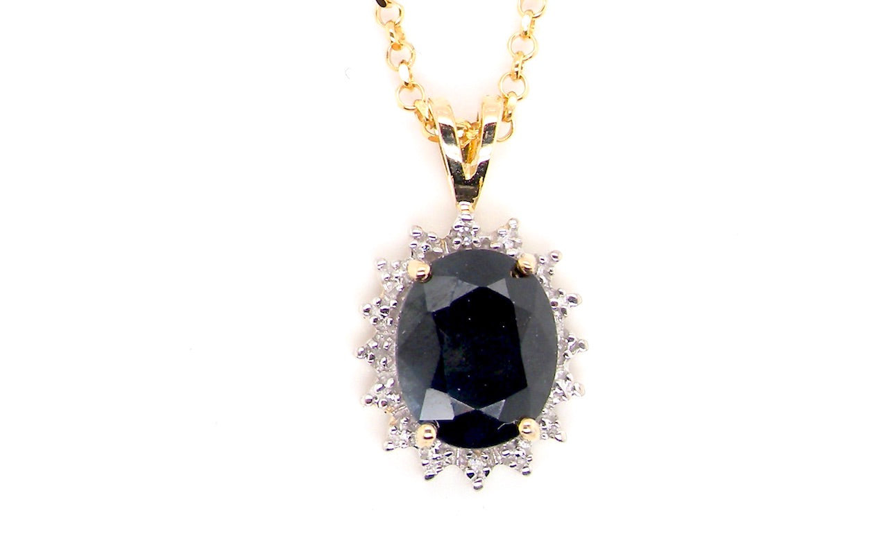 9 carat gold sapphire and diamond pendant