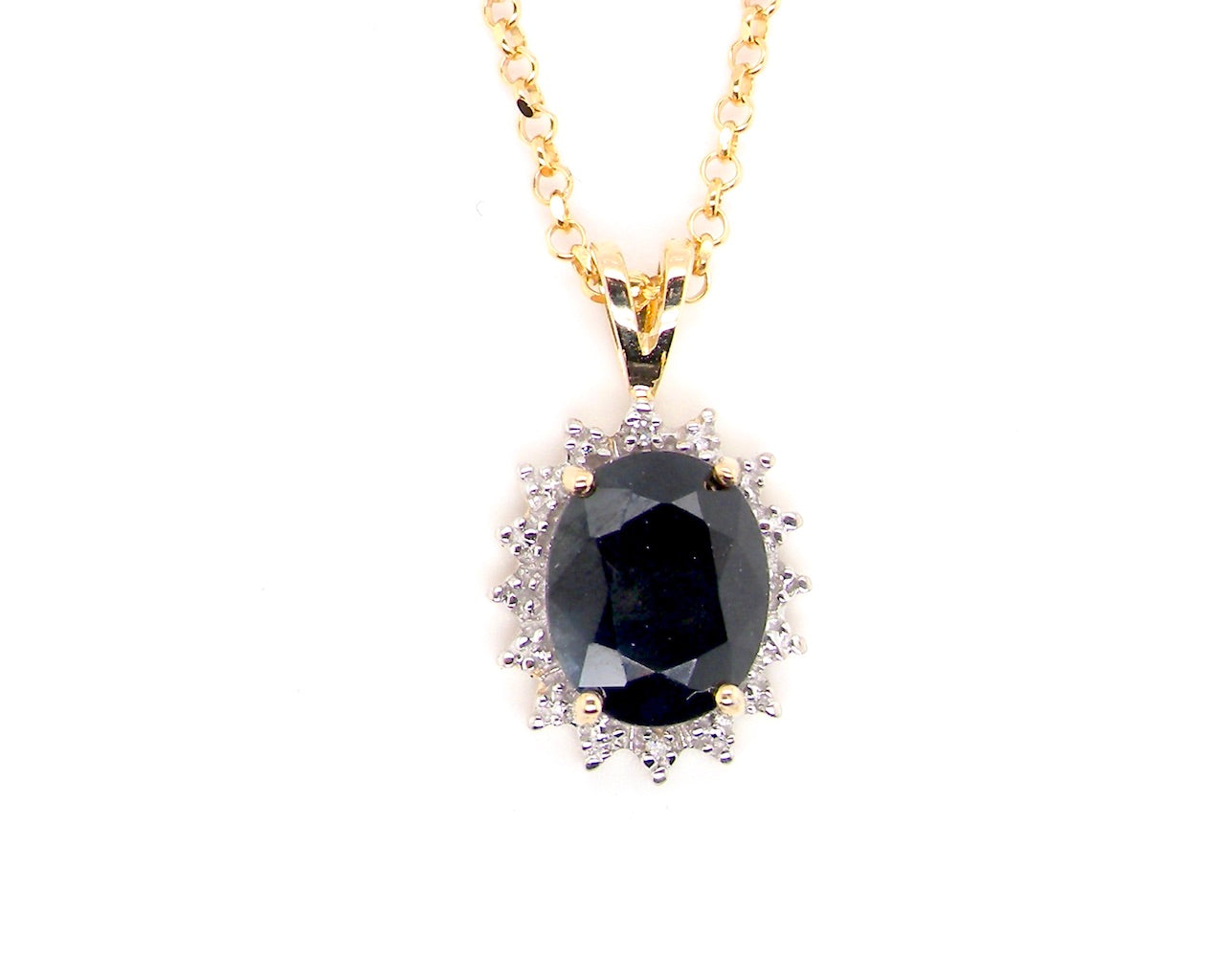 9 carat gold sapphire and diamond pendant