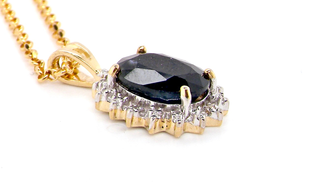 new gold sapphire and diamond pendant