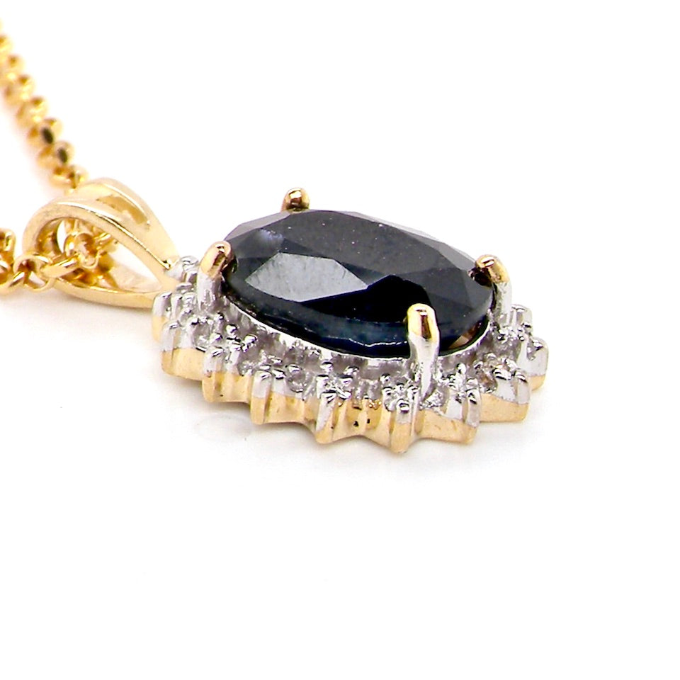 new gold sapphire and diamond pendant