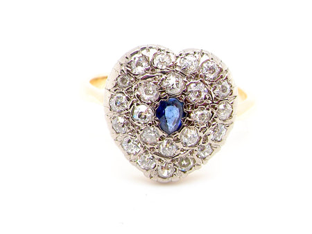 Victorian heart shaped sapphire and diamond ring