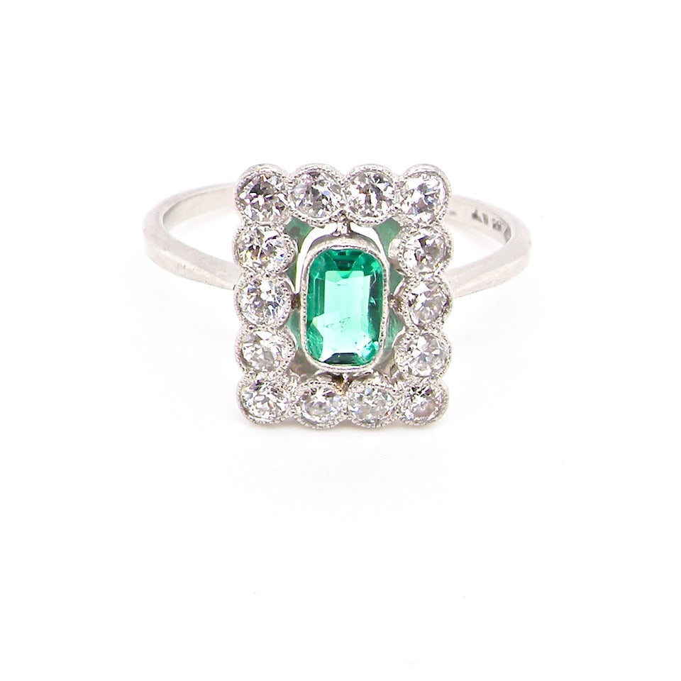 Art Deco emerald and diamond cluster ring