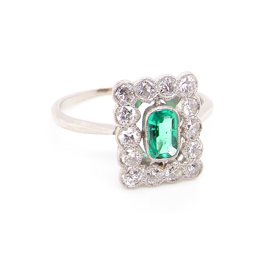 emerald and diamond cluster ring