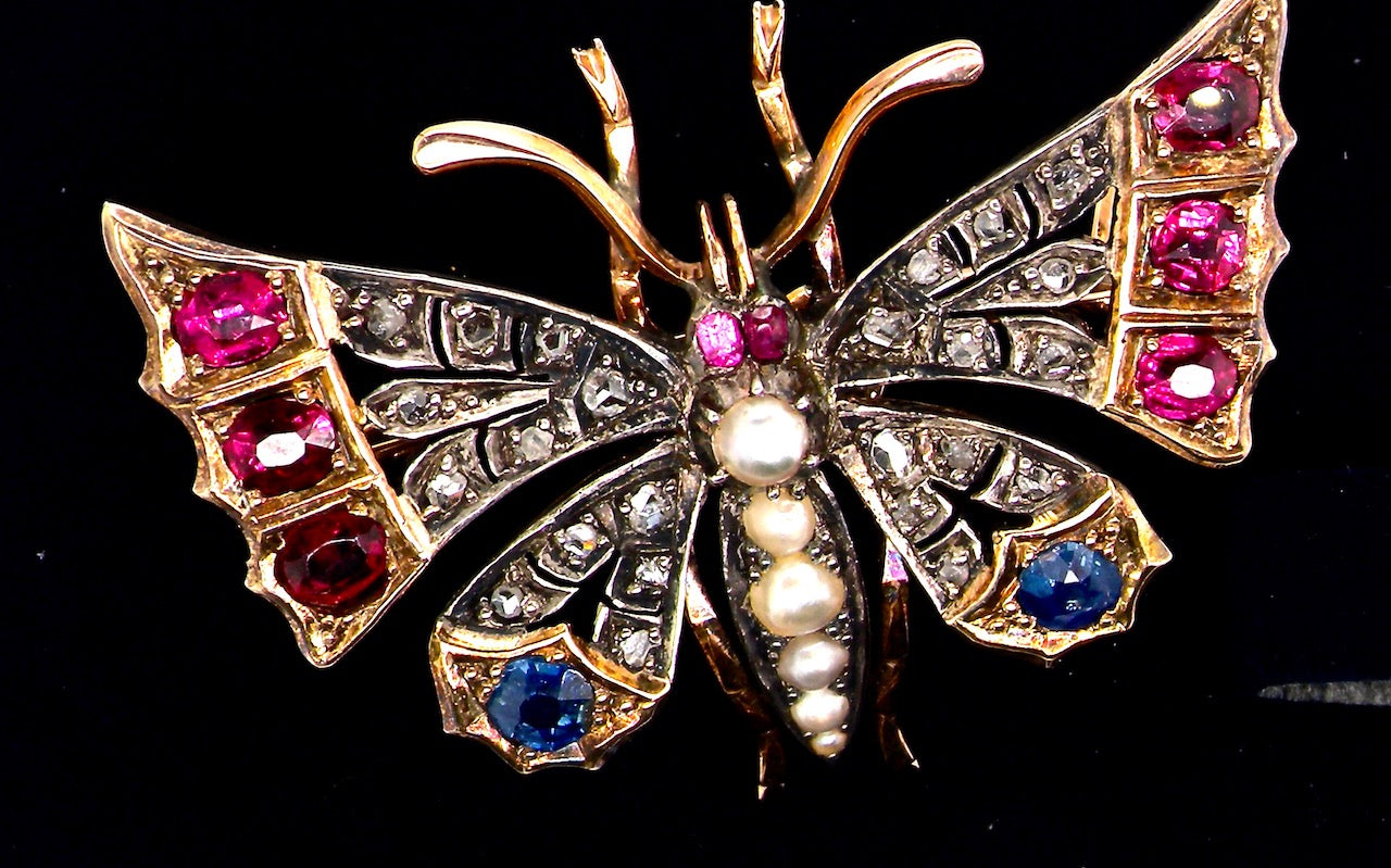 multi gemstone butterfly brooch