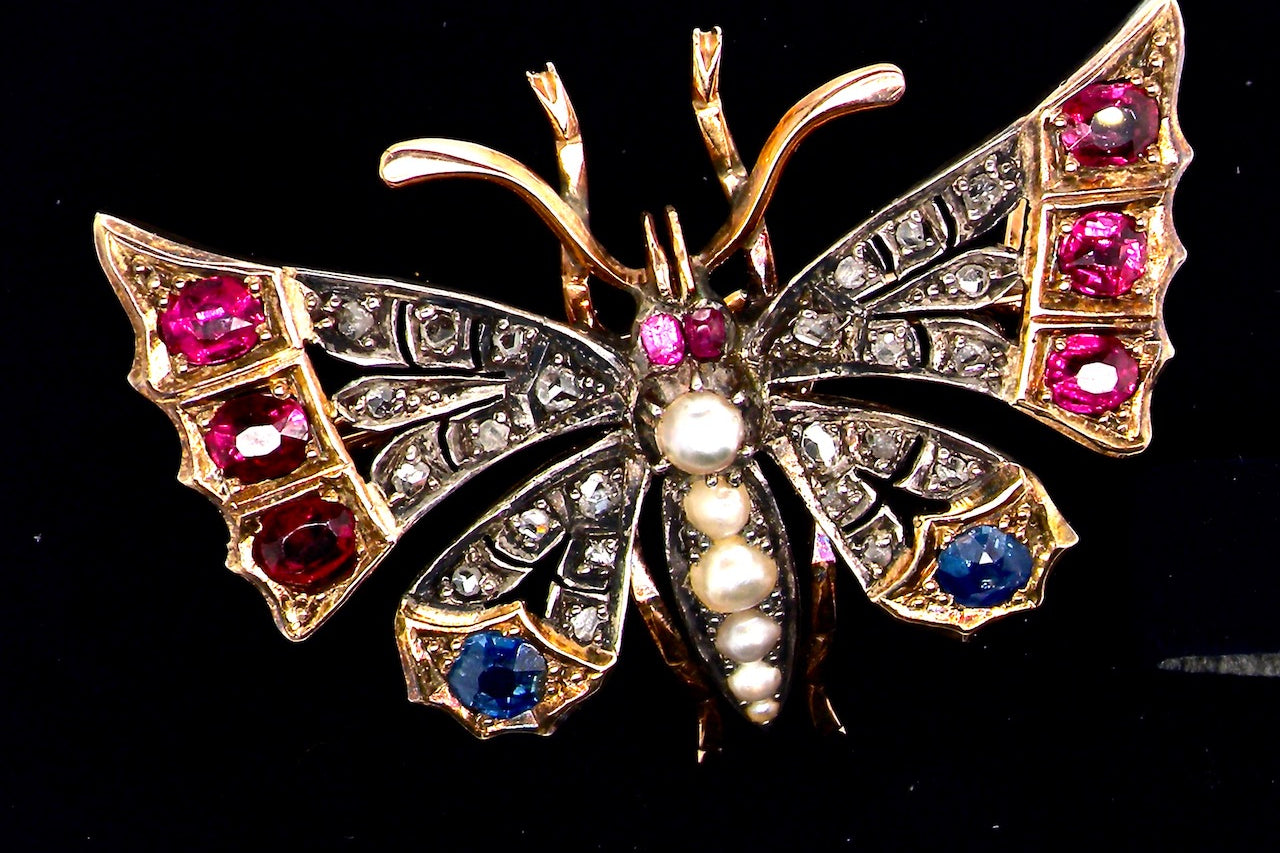 multi gemstone butterfly brooch