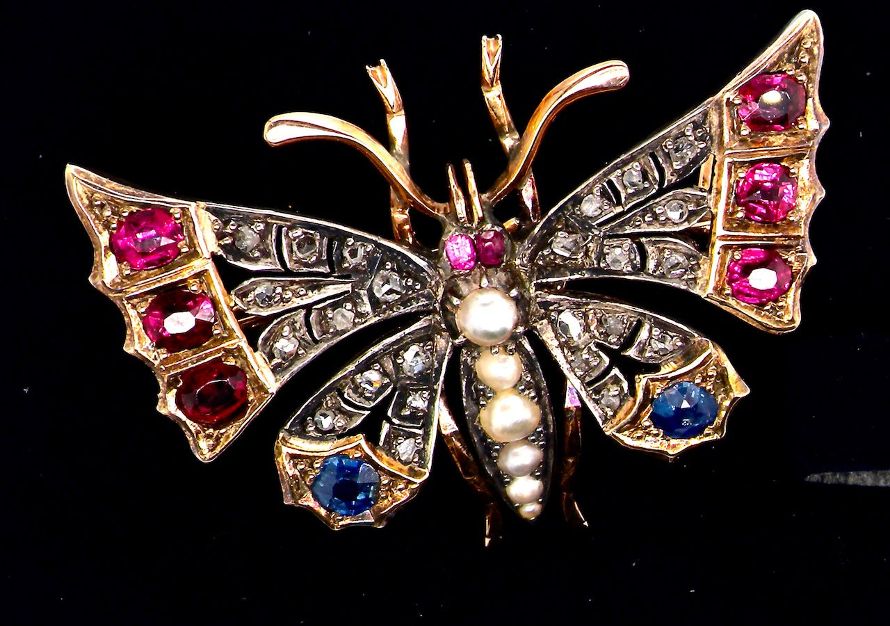 multi gemstone butterfly brooch