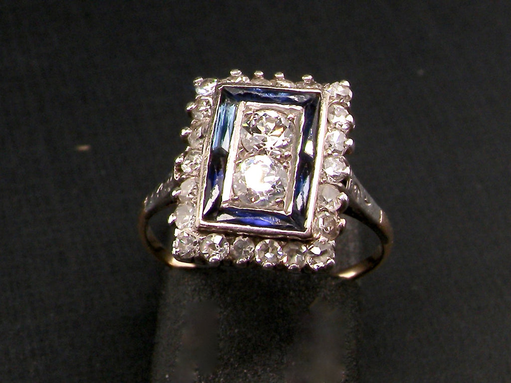 top view  sapphire and diamond cluster ring
