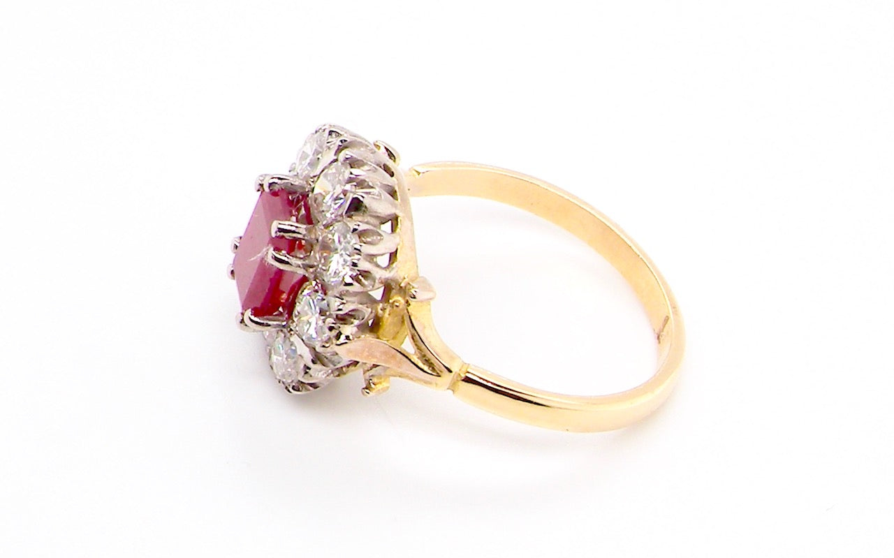 vintage ruby and diamond cluster ring