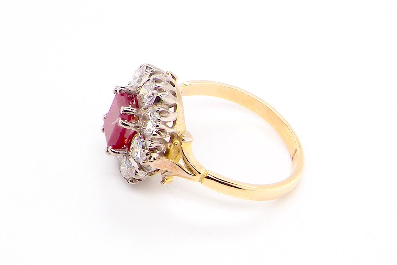 vintage ruby and diamond cluster ring