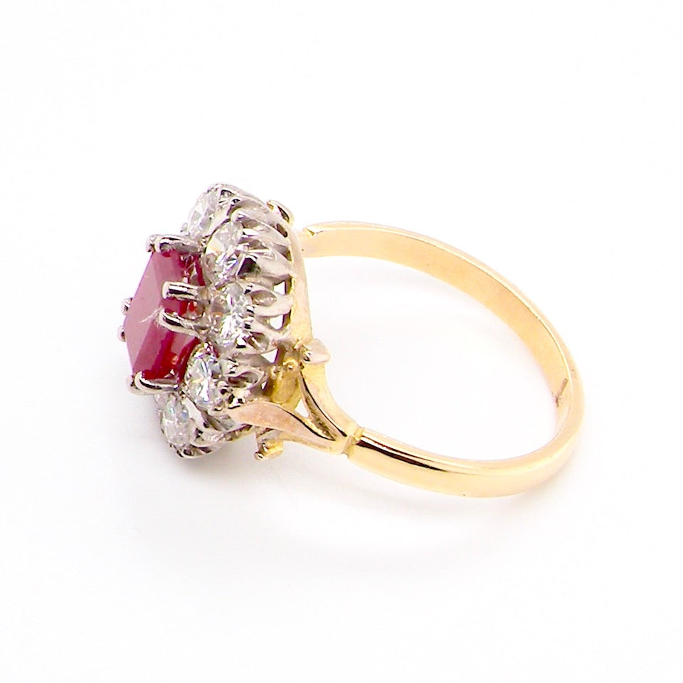 vintage ruby and diamond cluster ring